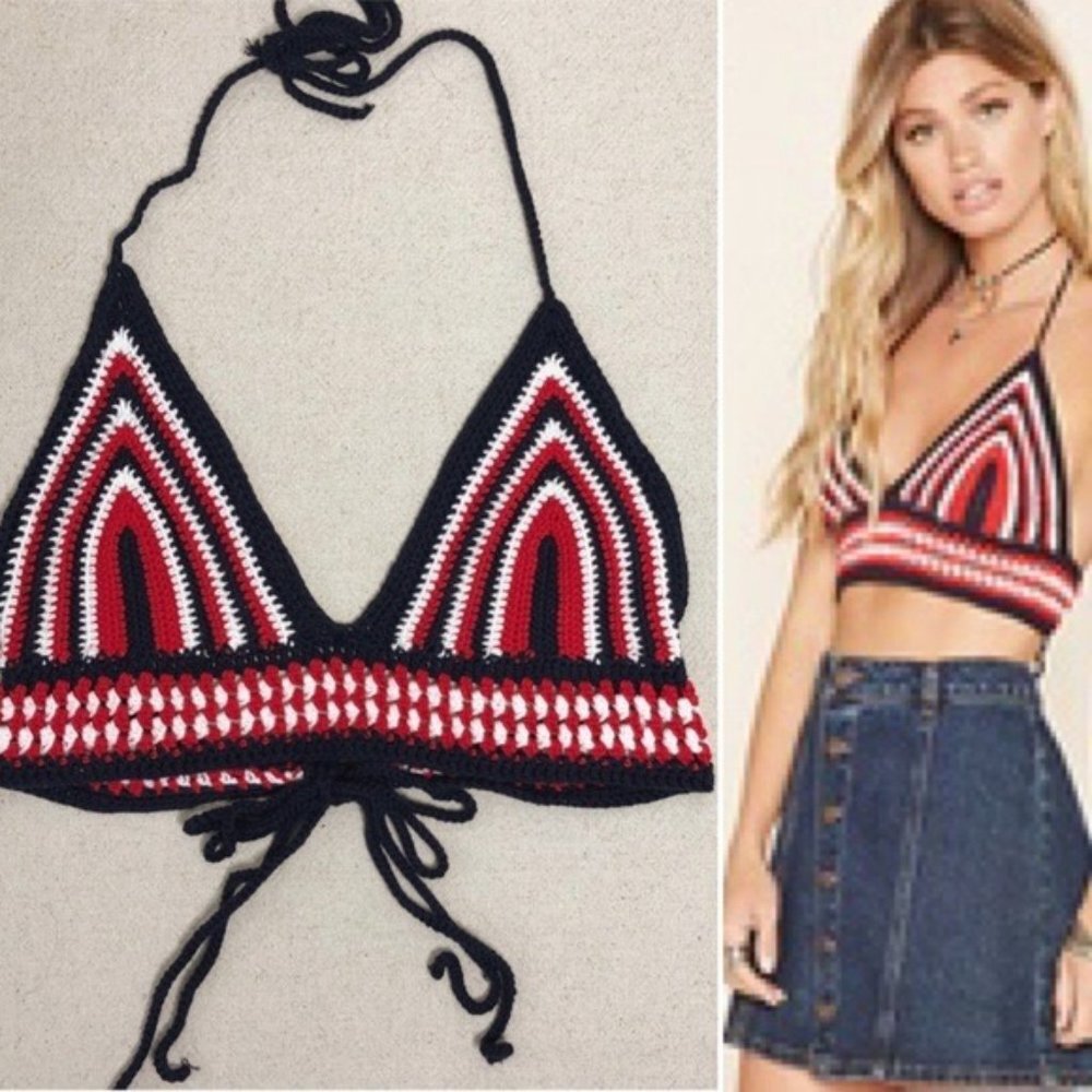 CLEARANCE✨ F21 Americana Flag Colors FOJ Crochet Crop Top L